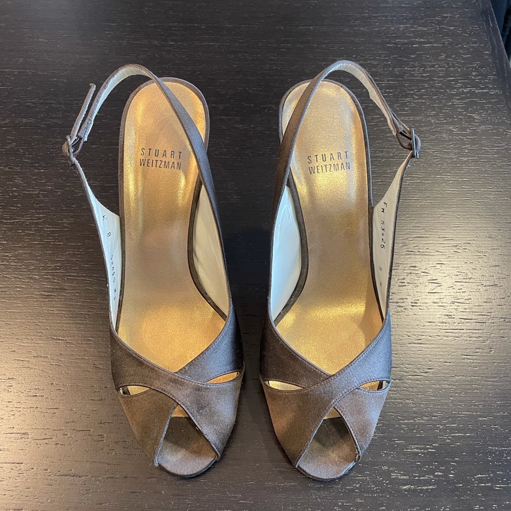 Stuart Weizmann Brown Silk Satin Heels US 8.